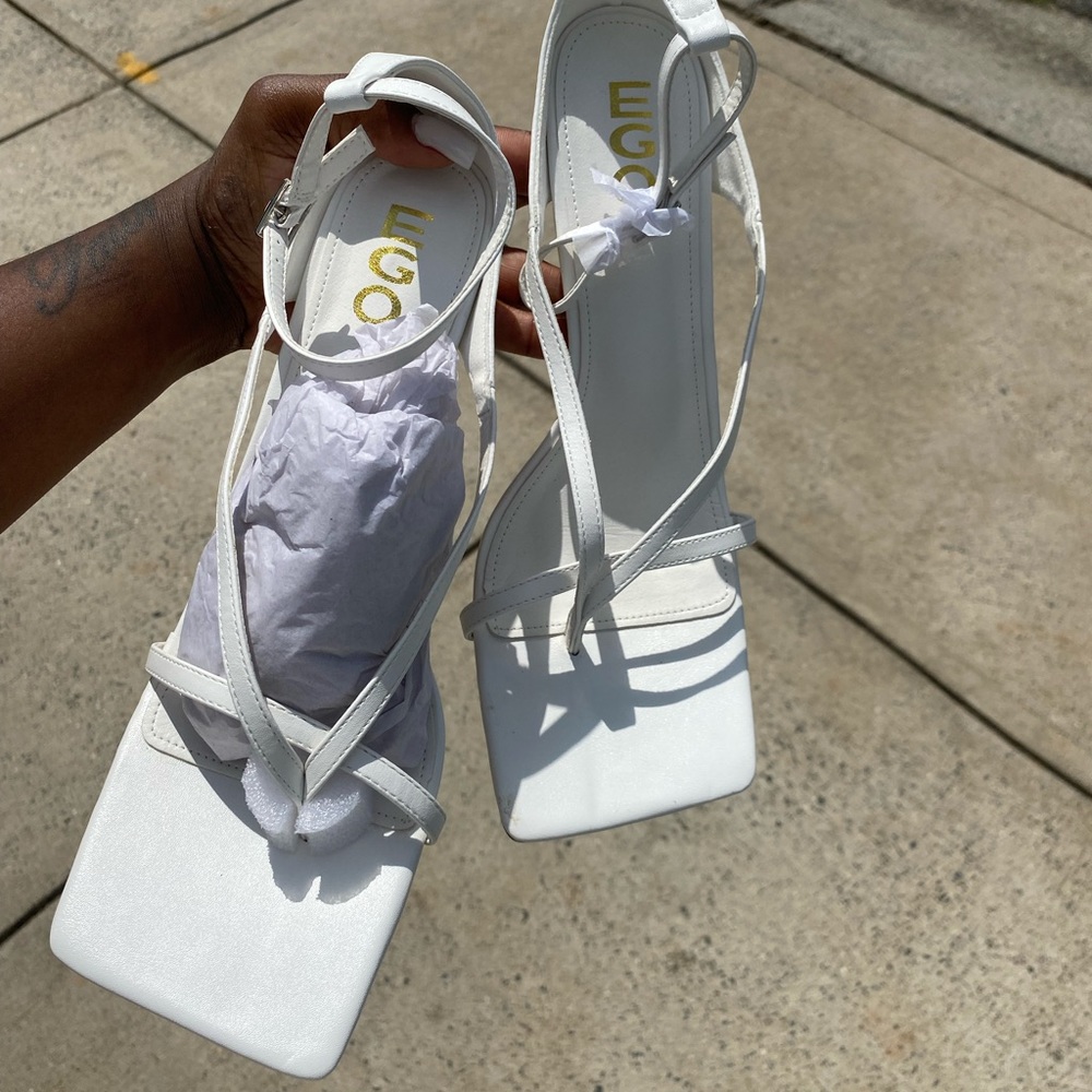 Ego official white strappy heel